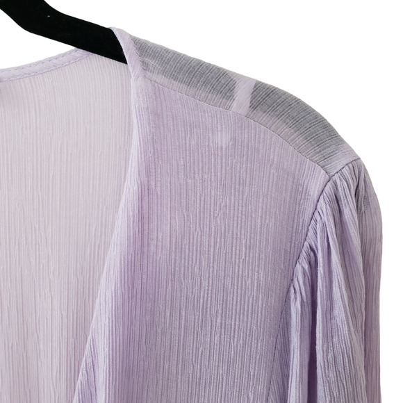 Saints + Secrets Long Sleeve Deep V Tie Front Ruffle Mini Dress, Violet, L - Picture 6 of 12